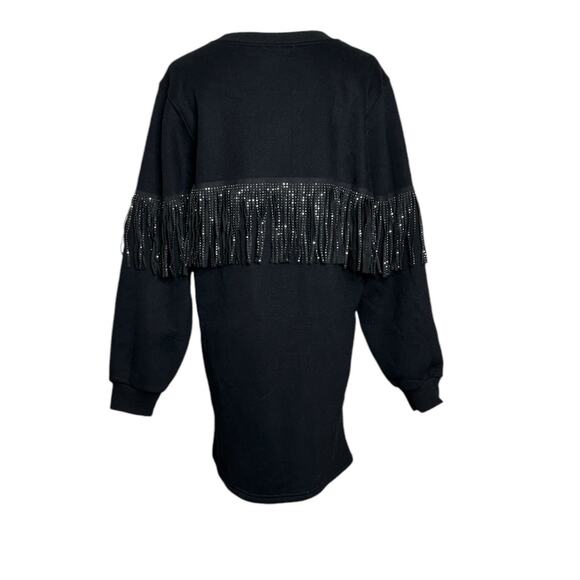 Cloud Ten black long sleeves sequin fringe sweatshirt mini dress size Small - Picture 8 of 16